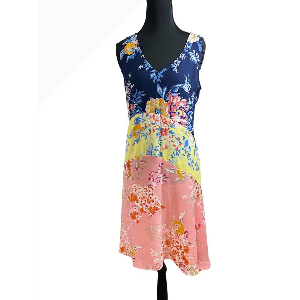 Ivy Road Women Dress Size S Patchwork Floral Print V Neck Sleeveless Midi Pullov